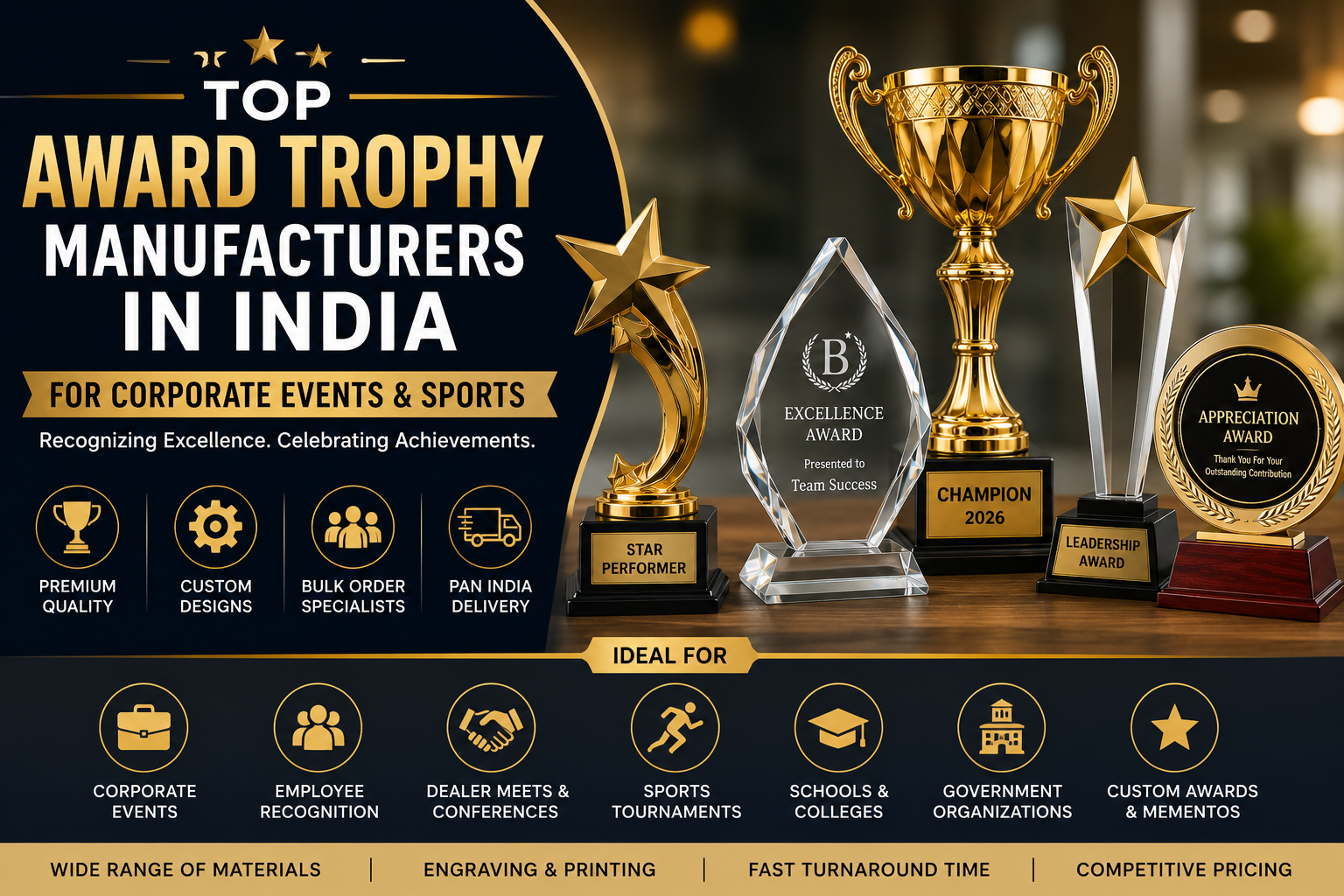 Top Award Trophy Manufacturers in India for Corporate Events, Sports & Educational Institutions (2026 Guide)